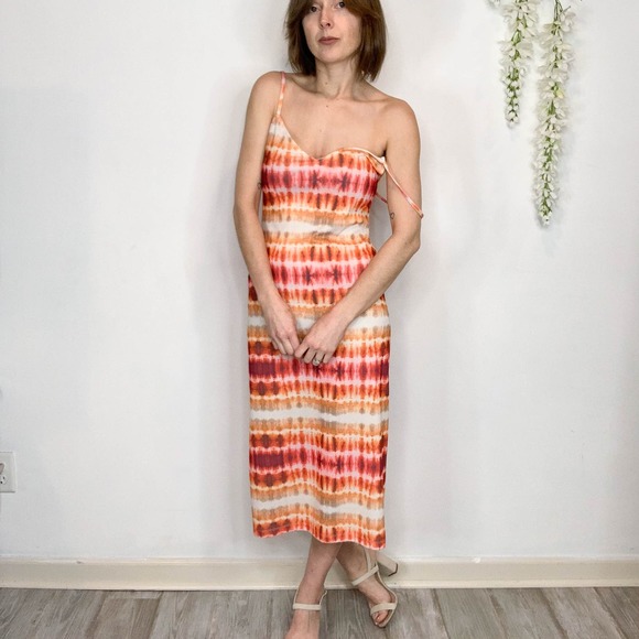 ZARA 90s y2k slip dress tie-dye midi orange celebutante 2733 - Picture 10 of 10